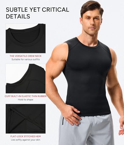 Compression Tank Top for Men - Sleeveless Workout Vest - Large, Black