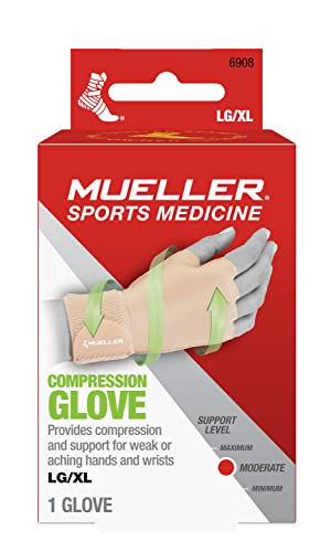 Mueller Large/X-Large Compression Glove for Hand & Wrist Pain Relief, Support, Arthritis, Carpal Tunnel - Beige