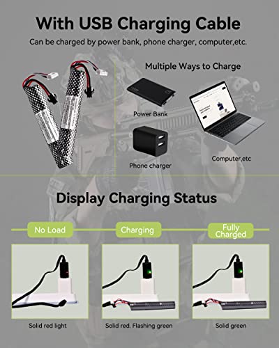 11.1V 2000mAh Rechargeable Battery with Charger - 2 pcs Mini Tamiya Connector for Airsoft & Gel Blaster