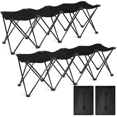 Portable 4-Seat Folding Team Bench with Carry Bag - Black