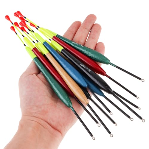 10pcs Balsa Wood Fishing Floats - Multi-Color Slip Bobbers
