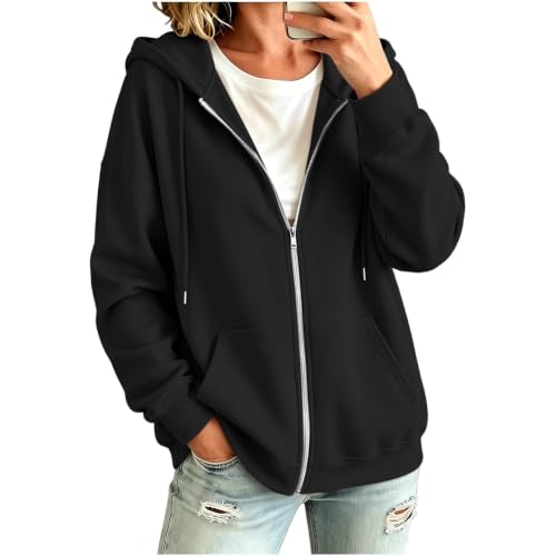Women's Oversized Zip-Up Hoodie - Large Navy, Cozy Fleece Jacket