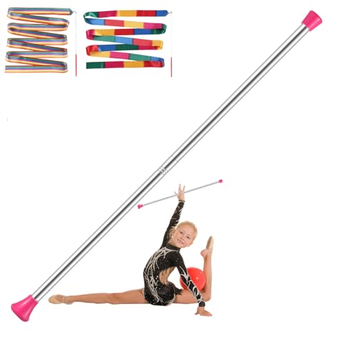28-Inch Kids Twirling Baton - Stainless Steel, Pink with Ribbons