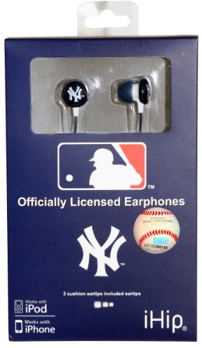 New York Yankees Printed Ear Buds - Blue/White, Standard Packaging