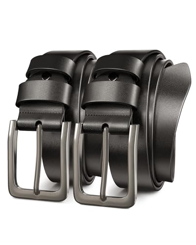 Genuine Leather Men’s Dress Belt - 1.5" Width, Gray - 2pcs, Size 34-37"