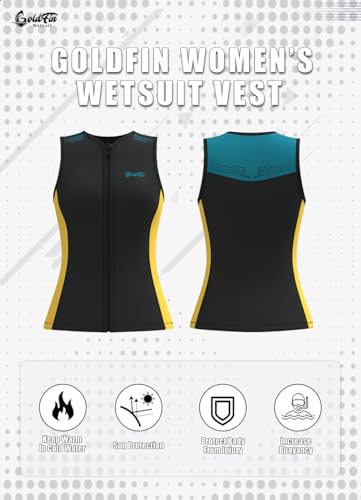 GoldFin 2mm Neoprene Wetsuit Vest for Women - Sleeveless Top, Black-Yellow, Small