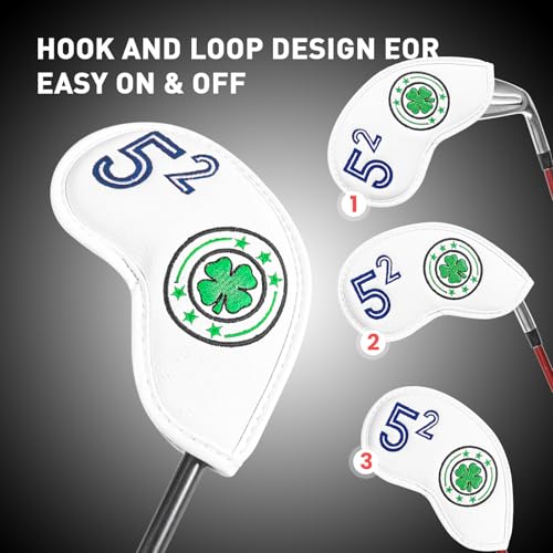 Leather Golf Iron Wedge Head Cover 52° - White & Clover Design