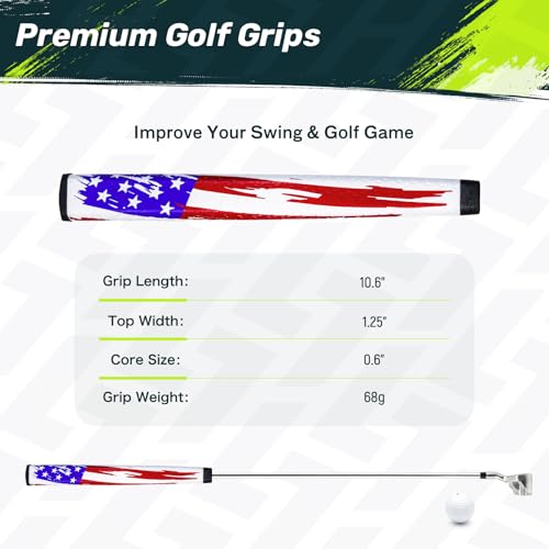 Golf Putter Grip - Midsize Pistol Shape, Anti-Slip, USA Flag Series - Red/White