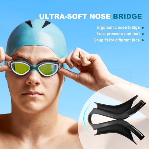 Adult Anti-Fog Swimming Goggles - No Leak Triathlon Goggles - Black/White
