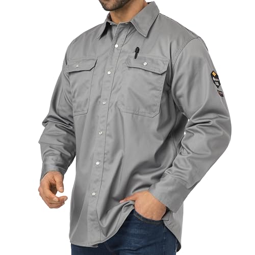 JKSafety 7oz FR Shirts for Men Women ARC 2 Fire Resistant Welding Shirts FRC Long Sleeve Safety Workwear