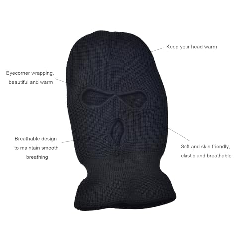 Three Hole Ski Mask - Thermal Full Face Cover for Winter