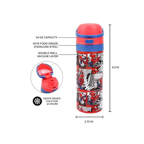 Spider-Man Comic Panels 24 Oz Stainless Steel Water Bottle - Kids Travel & Gift