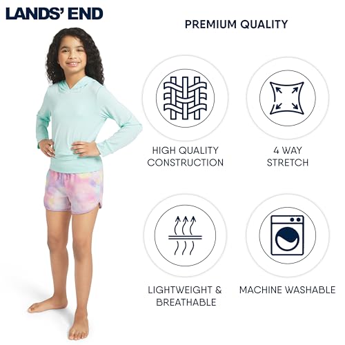 Girls' UPF 50+ Long Sleeve Hooded Sun Tee Rash Guard - Large Aruba Blue