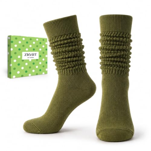 Women's Thin Slouch Socks - Army Green Scrunch Boot Socks