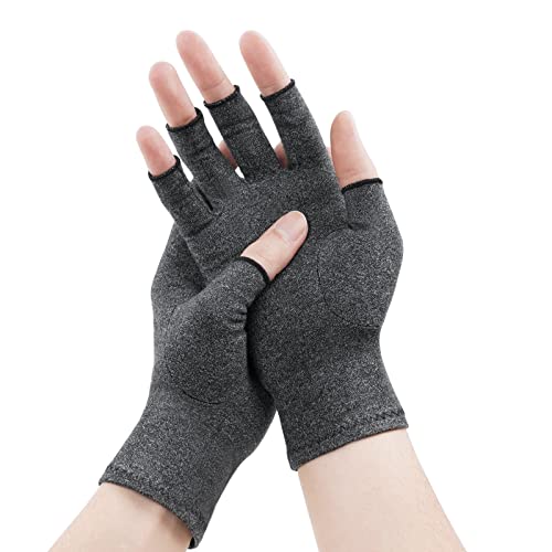Arthritis Gloves - Fingerless Compression Hand Warmers for Pain Relief - Large