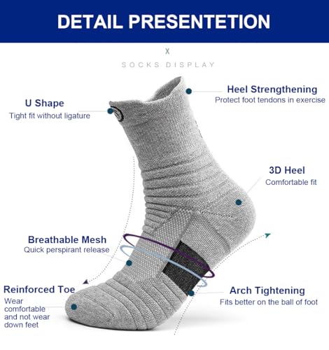 Basketball Socks - 4 Pairs Thick Compression Athletic Socks