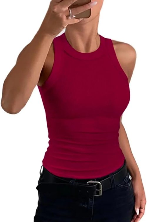 CHICME Women's Casual Ribbed Racerback Tank Top - Fitted Summer Shirt in Classic Colors