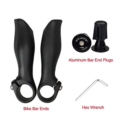 Platt Carbon Fiber MTB Bar Ends with Bar End Caps (126mm, 22.2mm clamp) - Lightweight Aluminum Alloy