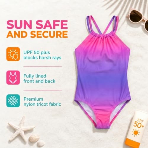 Girls Jasmine Beach Sport Halter One Piece Swimsuit - Janie Pink