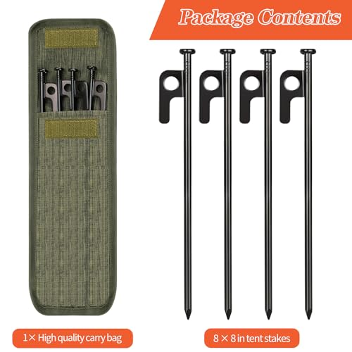 8-Inch Heavy Duty Forged Steel Tent Stakes - 8 Pack with Storage Bag