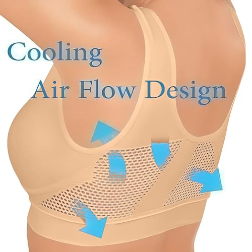 Wireless Sports Bra for Women - Comfy Mesh Liftup Underwear - Beige, X-Large