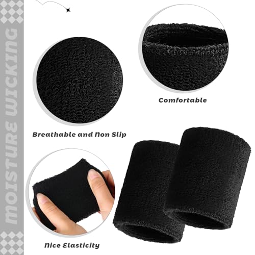 Wrist Sweatbands - 24 Pack Black Athletic Cotton Terry Bands