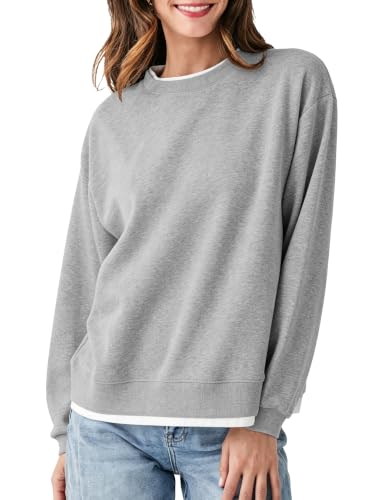 Mostrend Women's Grey Faux Double Layered Lightweight Sweatshirt - Large