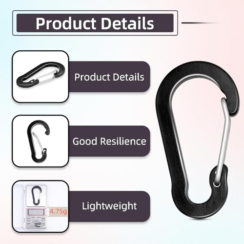6-Piece 2-Inch Aluminum Carabiner Clips - Lightweight Keychain Assorted
