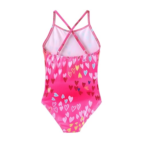 Girls Sparkle One Piece Swimsuit - Crossback, Adjustable Strap, 7-8 Years / Pink Heart