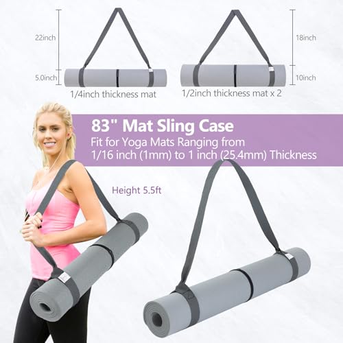 Yoga Mat Carrier Strap - Adjustable Thick Sling for Large Mats - Grey
