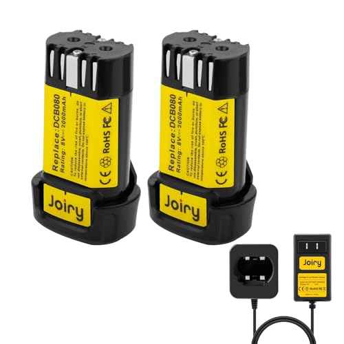 Joiry 2-Pack 8V 2000mAh Li-ion Replacement Battery & Charger Set with Higher Safety & Longer Runtime - Compatible with Dewalt DCB080, DW4390, DCF680N1, DCF680N2 DCF680G2 Cordless Power Tools