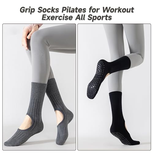 Grip Socks for Pilates & Yoga - 4 Pairs Black, White, Grey, Brown