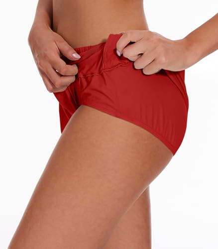Women's Athletic Running Shorts with Zipper Pocket - Red / Medium - Lightweight Gym Workout with Mesh Liner, Quick Dry