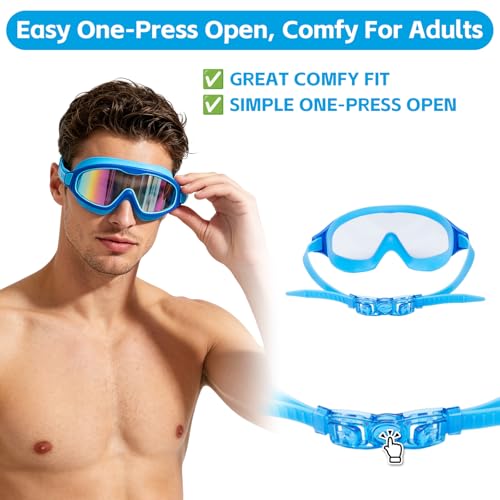 Fpxnb Gray & Blue Wide View Anti-Fog Swim Goggles - UV Protection, No Leakage, Adult Indoor & Outdoor
