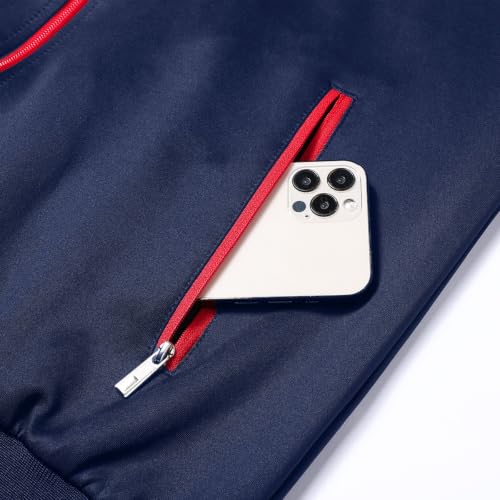 Women's Blue Red Large Long Sleeve Athletic Tracksuit Set - Full Zip Sweatsuit for Women