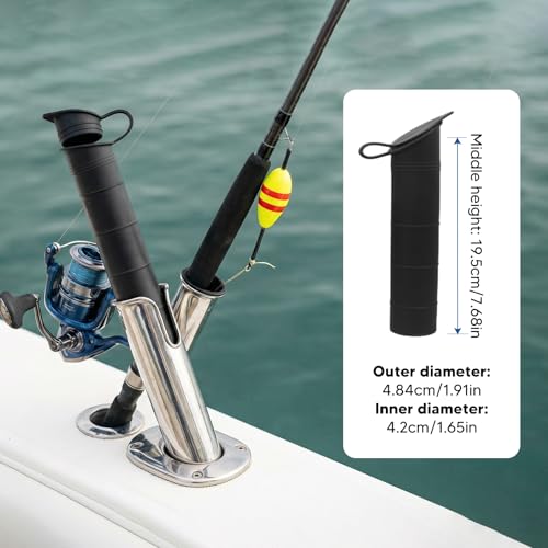 Amagogo 30° Boat Fishing Rod Holder with Shock-Absorbing Sleeve, Black Plastic, 19.5cm Height