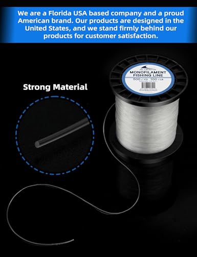 BLUEWING Clear Monofilament Fishing Line 0.6mm 50lb 500Yards - Thin Durable String