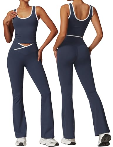 OLCHEE Women's 2-Piece Workout Sets Navy Blue XX-Large Activewear
