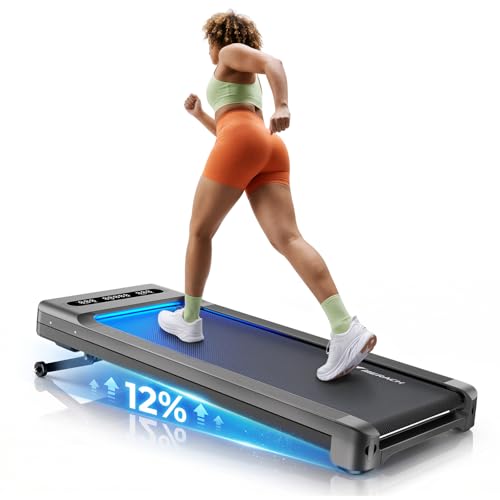 Under Desk Walking Pad Treadmill with 12% Auto Incline - Dark Gray