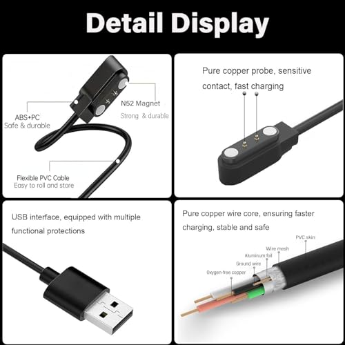 Magnetic Charger Cable for Monster Aria Headphones - 2 Pack Black & White
