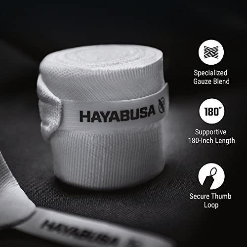 Hayabusa Gauze Boxing Hand Wraps 180 Inches - Pack of 2, White, Starter Thumb Loop