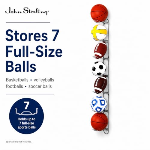 Wall Mounted Ball Rack for 7 Sports Balls - Alloy Steel, Silver
