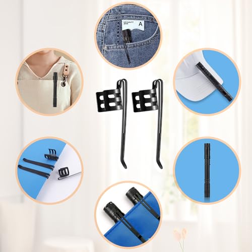 20 Pack Durable Stainless Steel Flashlight Pen Clips - Black