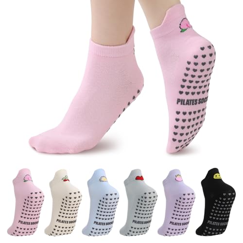 Women's Non-Slip Pilates Socks with Grips - 6/8 Pairs, Multiple Colors