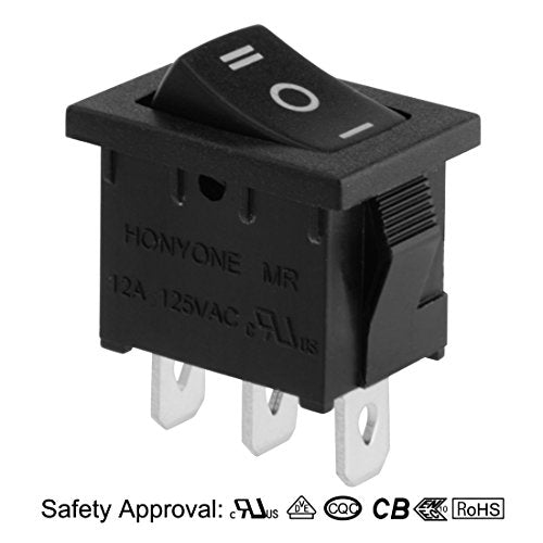 3-Position On-Off-On Toggle Rocker Switch - Black AC125V/12A
