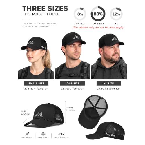 Brace Tang One Size Black Mountain & Tree Outdoor Trucker Hat for Men Women - Embroidered Baseball Cap for Hiking & Camping
