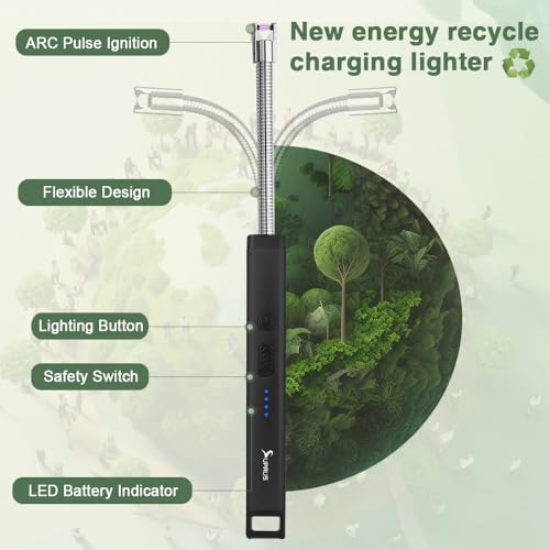 Rechargeable Electric Arc Candle Lighter - Black with Safety Features
