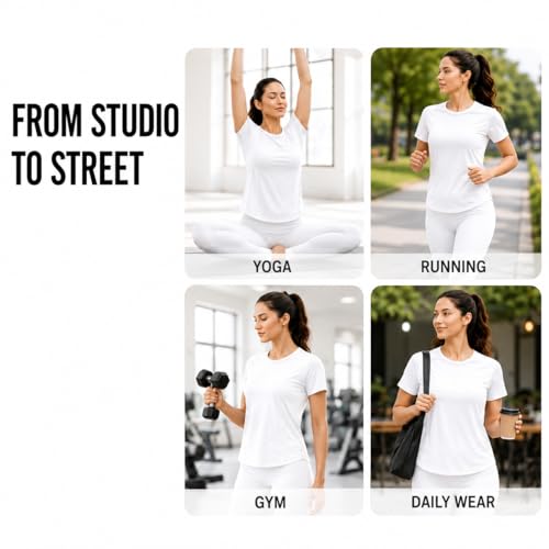 Breathable Seamless Workout Tops - Short Sleeve Athletic Shirt - Medium/White