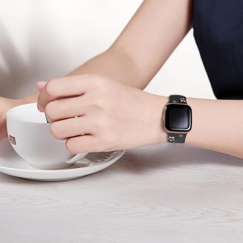 Two-Tone Floral Engraved Silicone Band for Fitbit Versa 3/4/Sense 2 - Black/Pink