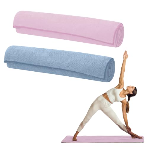 Gaiam Yoga Mat Towel Non-Slip Microfiber Lilac Lace/Skyway - Sweat-Absorbing & Quick-Dry